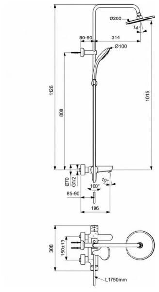 Душевая стойка Ideal Standart IDEALRAIN BC525XG
